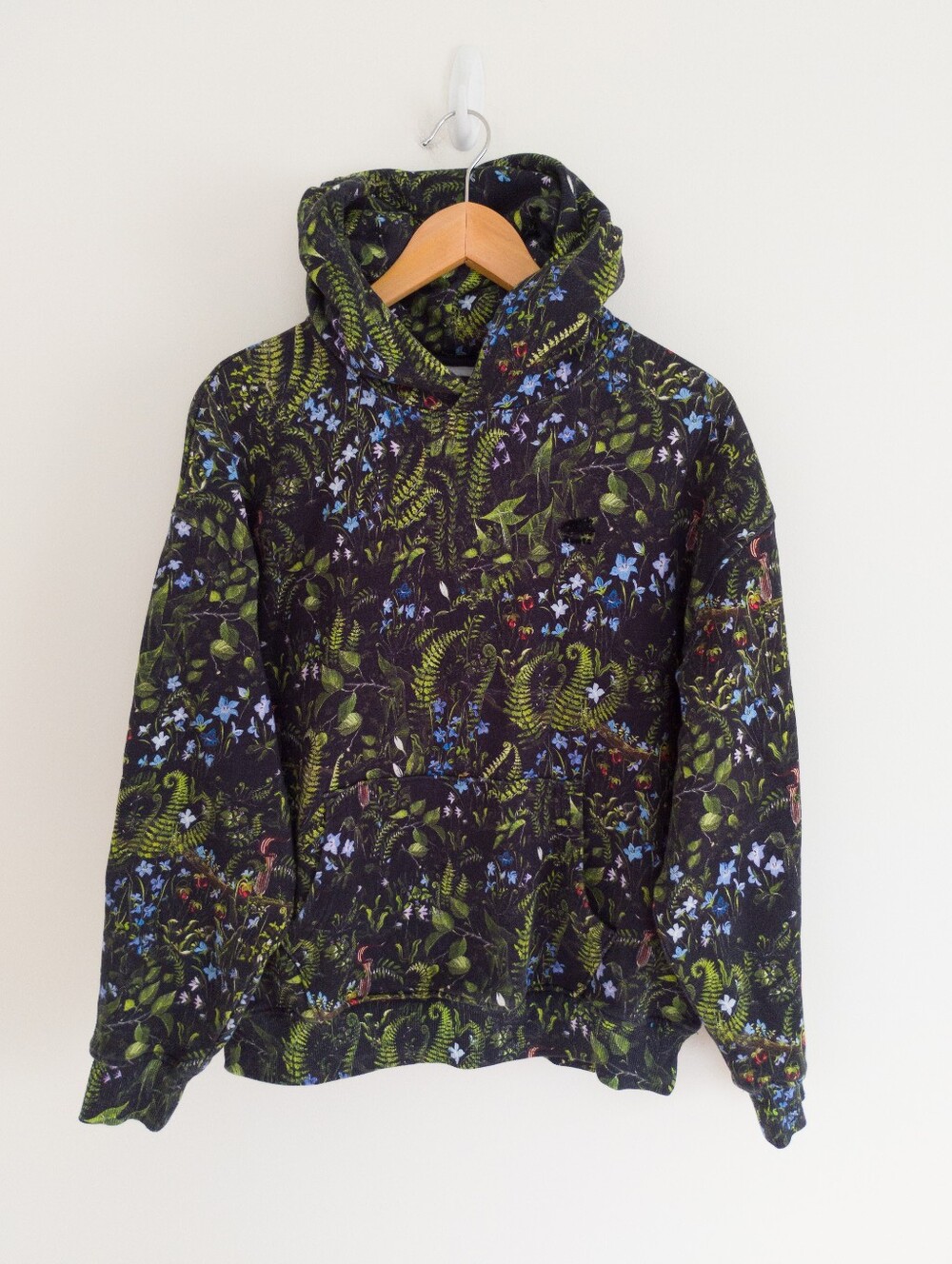 Roots Organic Cotton Botanical Floral Fern Print Fleece Hoodie Sweatshirt Small